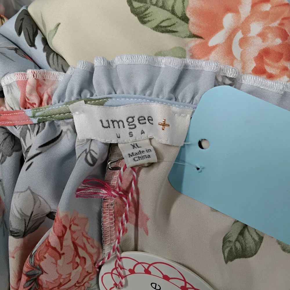 3842 Size XL Umgee Blue and Pink Floral Blouse - Picture 7 of 8